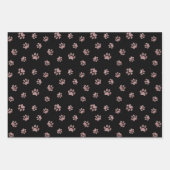 Rose Gold Silver Gold Glitzer Paw Prints auf Black Geschenkpapier Set (Vorderseite)