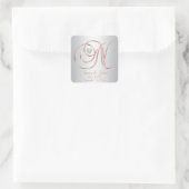 Rose Gold Silver Gray Monogram Heart Wedding Quadratischer Aufkleber (Tasche)