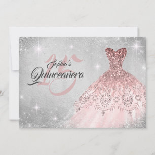 Rose Gold Silver Lace Diamond Gozo Quinceanera Einladung