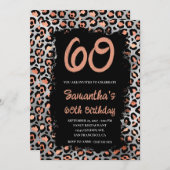 Rose Gold Silver Leopard Black Paint 60. Geburtsta Einladung (Vorne/Hinten)