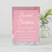 Rose Gold & Silver Sparkle Sweet 16 Geburtstag Einladung (Stehend Vorderseite)