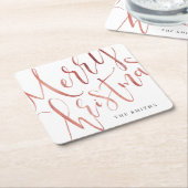 Rose Gold Simple Calligraphy Frohe Weihnachten Rechteckiger Pappuntersetzer (angewinkelt)