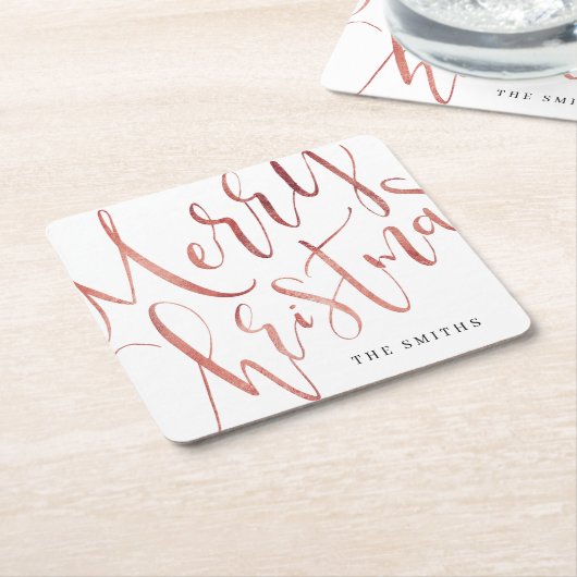 Rose Gold Simple Calligraphy Frohe Weihnachten Rechteckiger Pappuntersetzer (angewinkelt)