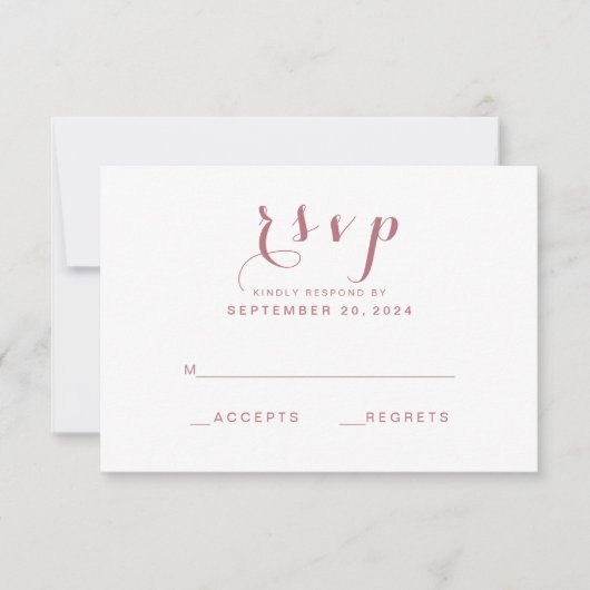 Rose Gold Simple Elegant Script Wedding RSVP Karte (Vorderseite)