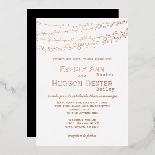 Rose Gold Simple Modern Typografy Gold Wedding Folieneinladung (Vorderseite/Rückseite)