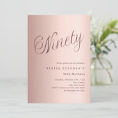 Rose Gold Skript einfach 90. Geburtstag Einladung (Stehend Vorderseite)