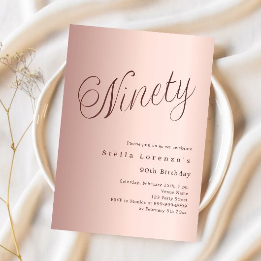 Rose Gold Skript einfach 90. Geburtstag Einladung