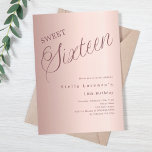 Rose Gold Skript Luxus Sweet 16 Einladung<br><div class="desc">Eine moderne süße 16 Einladung. Rose goldener Farbverlauf und das Wort Sechzehn mit großen Buchstaben geschrieben. Personalisieren und fügen Sie einen Namen und Party-Details hinzu.</div>