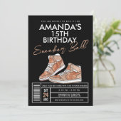 Rose Gold Sneaker Ball zum Geburtstag Einladung (Stehend Vorderseite)