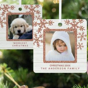 Rose Gold Snowflake 2 Foto Chic Doppelseitig Ornament Aus Metall