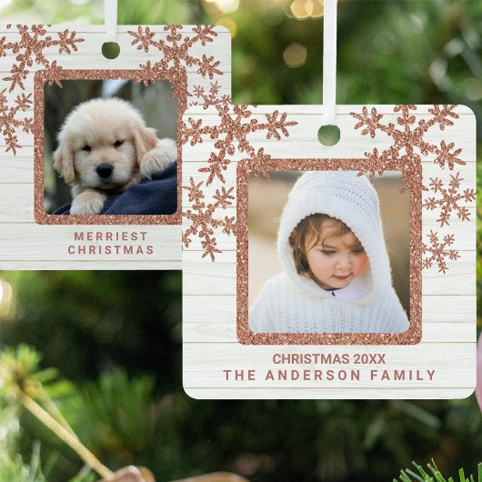 Rose Gold Snowflake 2 Foto Chic Doppelseitig Ornament Aus Metall