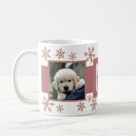 Rose Gold Snowflake 2 Foto Monogramm Weihnachten Kaffeetasse (Links)