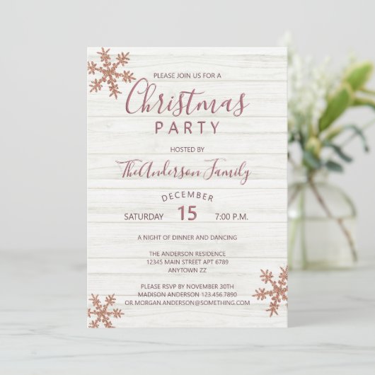 Rose Gold Snowflake Chic Modernes Party (Stehend Vorderseite)