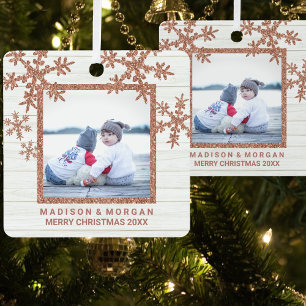 Rose Gold Snowflake Stilvolles zweiseitiges Foto Ornament Aus Metall