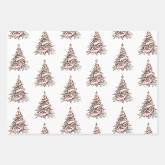 Rose Gold Snowflake Weihnachtsbaumen Geschenkpapier Set (Vorderseite 3)