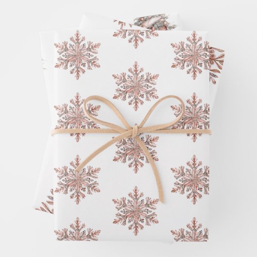 Rose Gold Snowflake Weihnachtsbaumen Geschenkpapier Set (Beispiel)