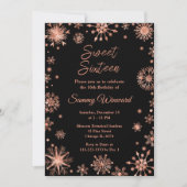 Rose Gold Snowflakes 16 . Geburtstag Einladung (Vorderseite)