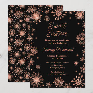 Rose Gold Snowflakes 16 . Geburtstag Einladung
