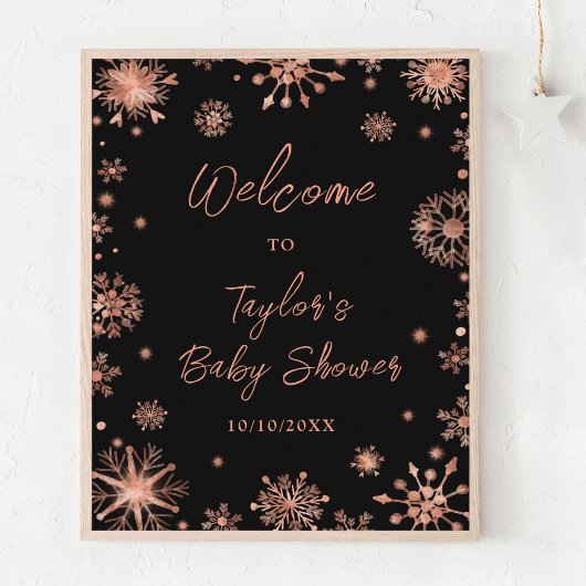 Rose Gold Snowflakes Baby Dusche Willkommen Poster