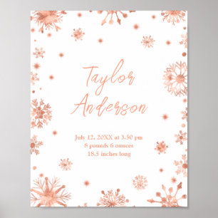 Rose Gold Snowflakes Baby Geburtenstatistik Poster