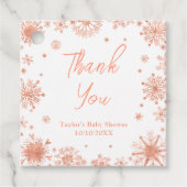 Rose Gold Snowflakes Babydusche Danke Geschenkanhänger (Vorderseite)