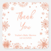 Rose Gold Snowflakes Babydusche Danke Quadratischer Aufkleber (Vorderseite)