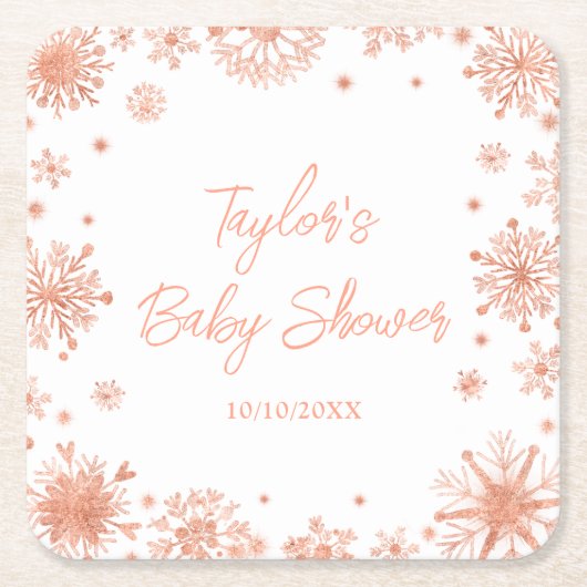 Rose Gold Snowflakes Babydusche Rechteckiger Pappuntersetzer (Vorderseite)