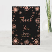 Rose Gold Snowflakes Geburtstagsparty Dankeskarte (Vorderseite)