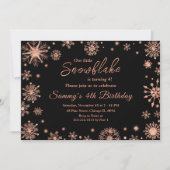 Rose Gold Snowflakes Geburtstagsparty Einladung (Vorderseite)