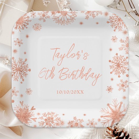 Rose Gold Snowflakes Geburtstagsparty Pappteller