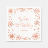 Rose Gold Snowflakes Geburtstagsparty Serviette (Vorderseite)