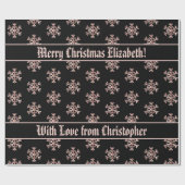 Rose Gold Snowflakes Patrone Weihnachten Schwarz Geschenkpapier (Flach)