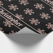 Rose Gold Snowflakes Patrone Weihnachten Schwarz Geschenkpapier (Ecke)