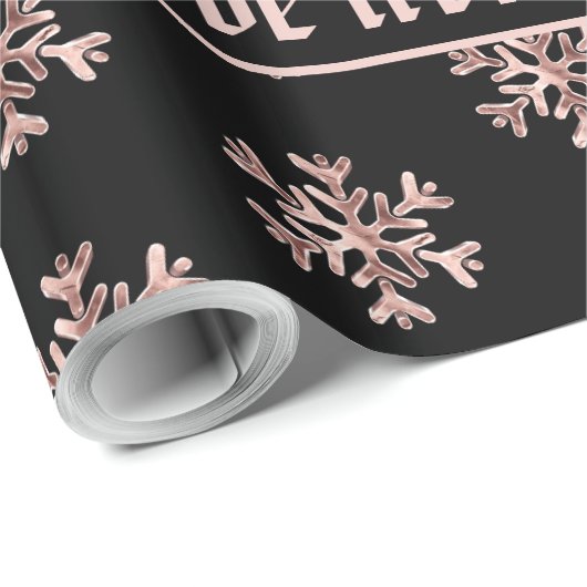Rose Gold Snowflakes Patrone Weihnachten Schwarz Geschenkpapier (Rolleneckpunkt)