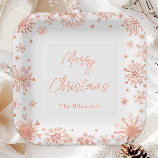Rose Gold Snowflakes Weihnachten Party Pappteller