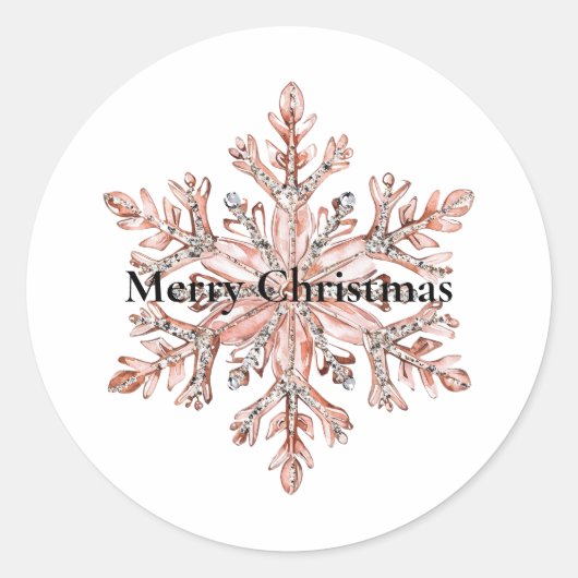 Rose Gold Snowflakes Weihnachten Runder Aufkleber (Vorderseite)