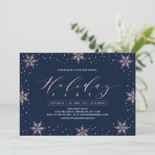 Rose Gold Snowflakes Winter Virtual Holiday Party Einladung
