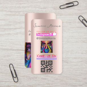 Rose Gold Social Media QR Code - Fotos Visitenkarte