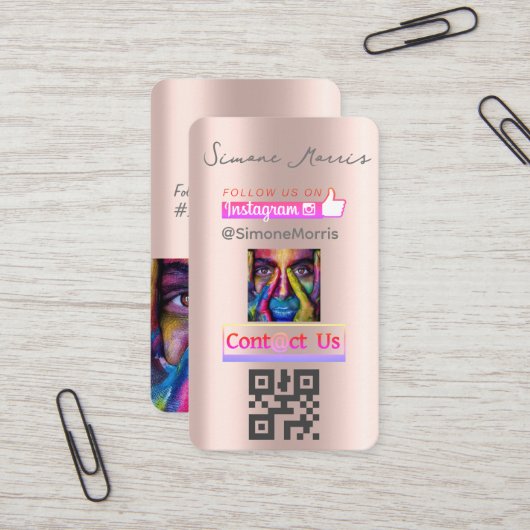 Rose Gold Social Media QR Code - Fotos Visitenkarte (Vorderseite/Rückseite Beispiel)