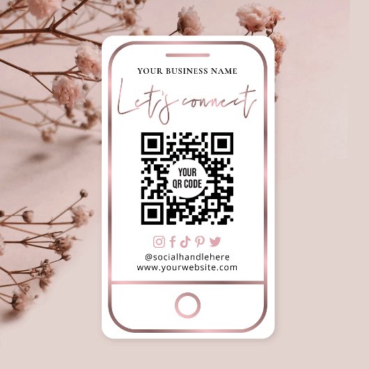 Rose Gold Social Media QR Code Verbindung mit uns Visitenkarte