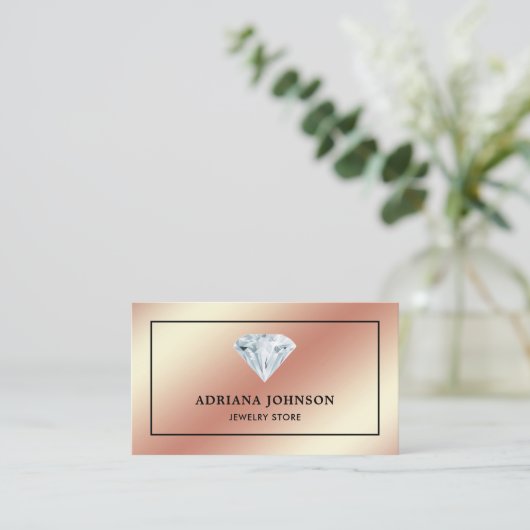 Rose Gold Solitaire Diamond Juwelier Schmuck Visitenkarte (Stehend Vorderseite)