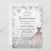 Rose Gold Sparkassen Schneeflocken Winter Quincean Einladung (Vorderseite)
