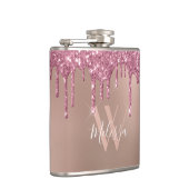 Rose Gold Sparkeil Glitzer Tropfen Rosa Monogramm Flachmann (Rechts)