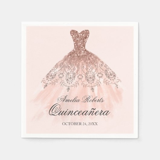Rose Gold Sparkenkleid Quinceanera Napkin Serviette (Vorderseite)