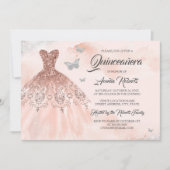 Rose Gold Sparkkleid Aquarellfarben Quinceanera Einladung (Vorderseite)