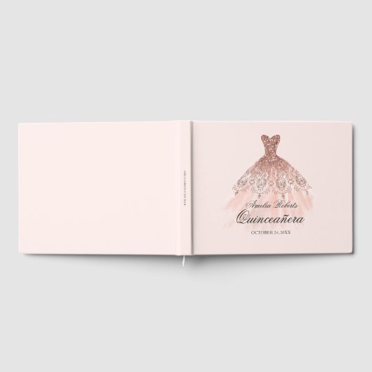 Rose Gold Sparkkleid Quinceanera Gästebuch (Voll)