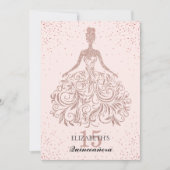 Rose Gold Sparkkleid Quinceañera Glitzer Rosa Einladung (Vorderseite)
