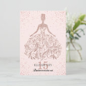 Rose Gold Sparkkleid Quinceañera Glitzer Rosa Einladung (Stehend Vorderseite)