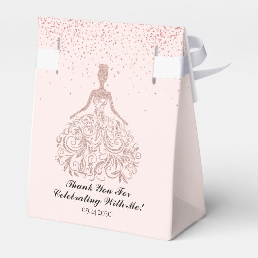 Rose Gold Sparkkleid Quinceañera Glitzer Rosa Geschenkschachtel (Rückseite)