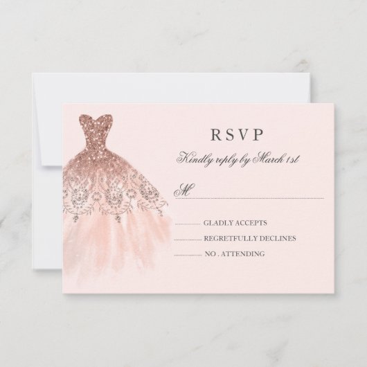 Rose Gold Sparkkleid Quinceanera UAWG RSVP Karte (Vorderseite)
